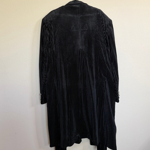 Men’s Black Velvet Pinstripe 2PC Long Coat  Suit - Picture 9 of 11